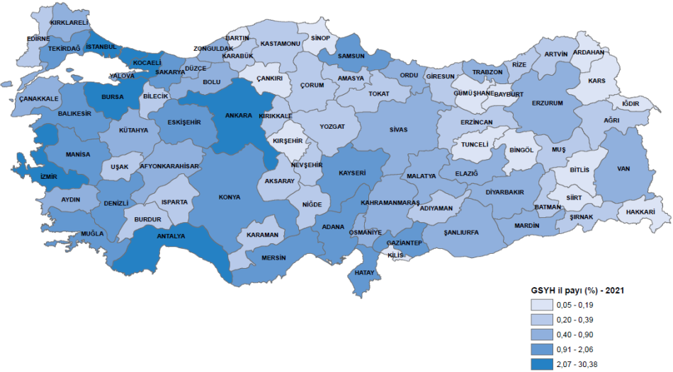 2021 yılı İl Bazında Gayrisafi Yurt İçi Hasıla verilerini TÜİK açıkladı